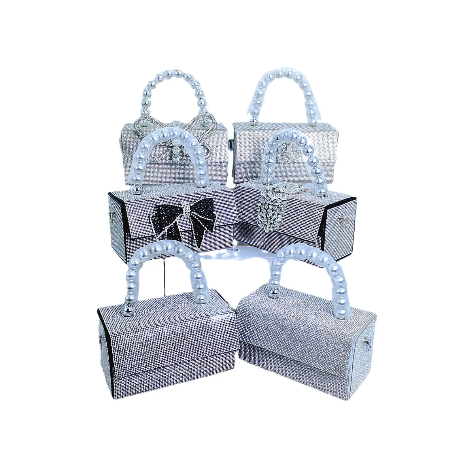 

Exquisite Rhinestone Pearl Evening Clutch Bag for Women - Elegant Crystal-Encrusted Bridal Party Purse with Shiny Chain Strap