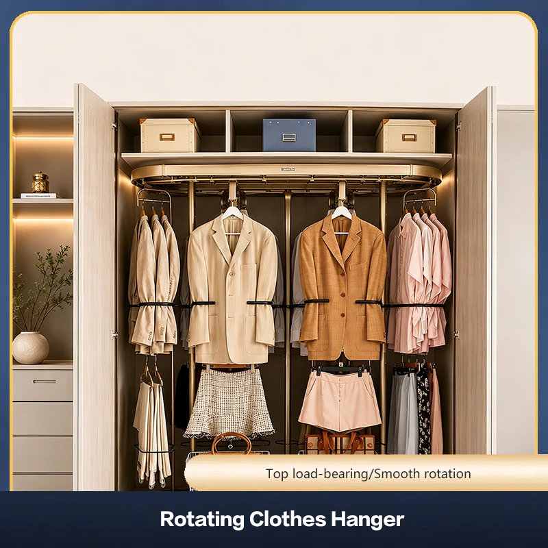 Super Smart Electric 360 Degree Rotating Metal Garment Rack Floor Standing Wardrobe Storage Organizer With Hooks And Shelves
