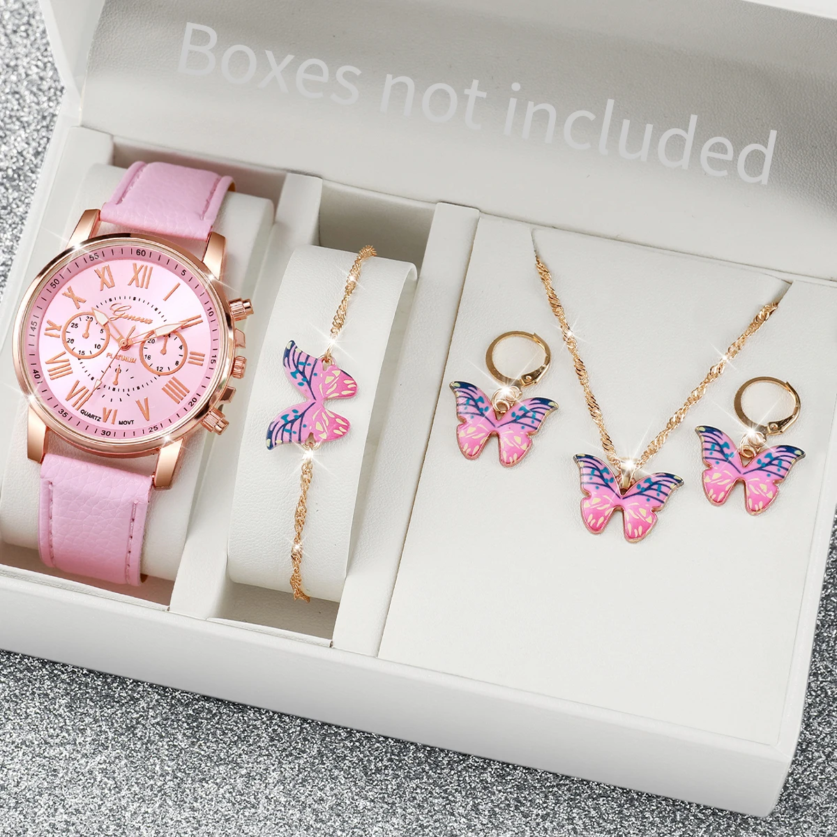 

5/6PCS Luxury Women Watches Jewelry Set Fashion Roma Dial Ladies Leather Band Quartz Watch Relogios Feminino（Without Box）
