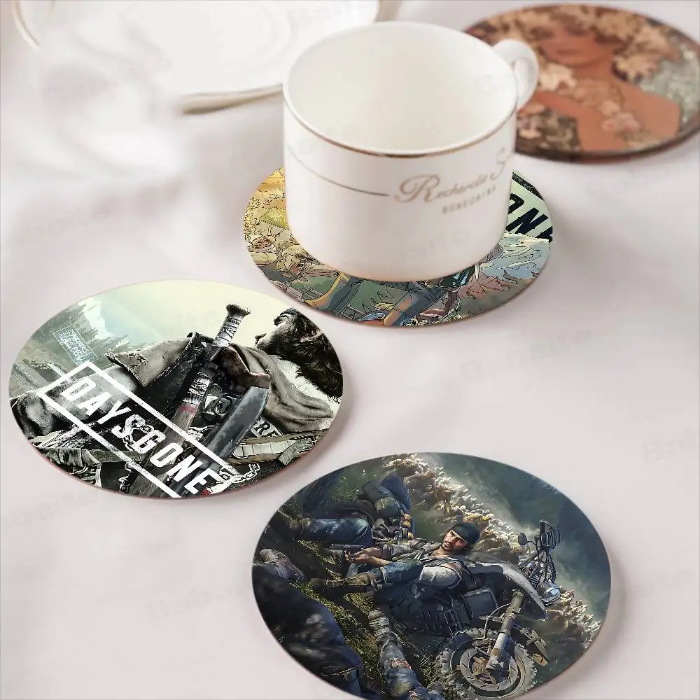 Game Days Gone Retro Wooden Cup Mats Elements Colour Printing Cup Coasters Home Kitchen Decora Gifts