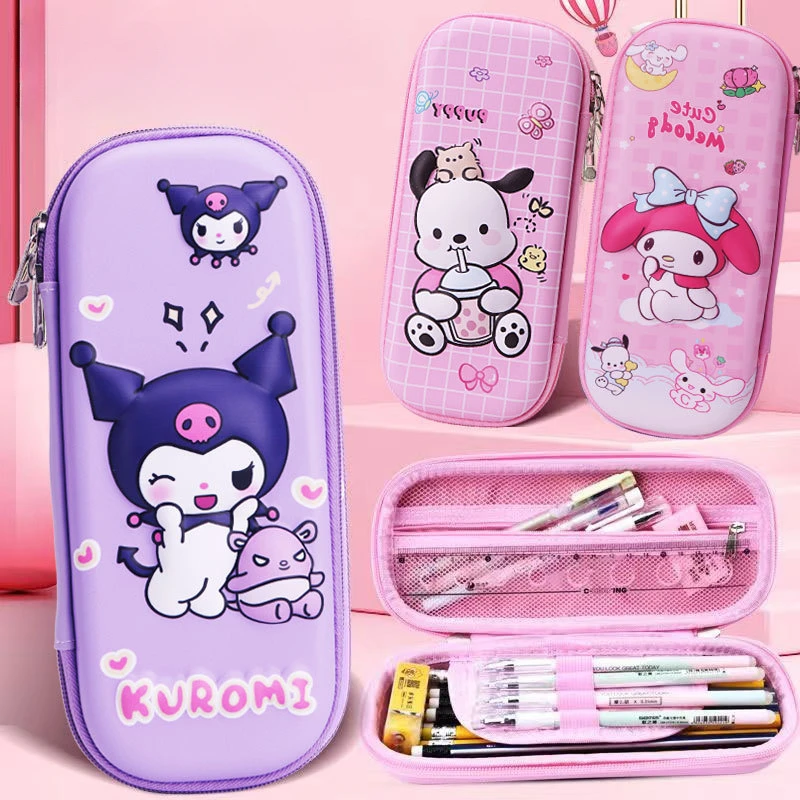 Sanrio 3D Pencil Case Kawaii Cartoon Kuromi Melody Cinnamoroll Large Capacity Stationery Storage Bag Cute Anime Pen Bag Gifts