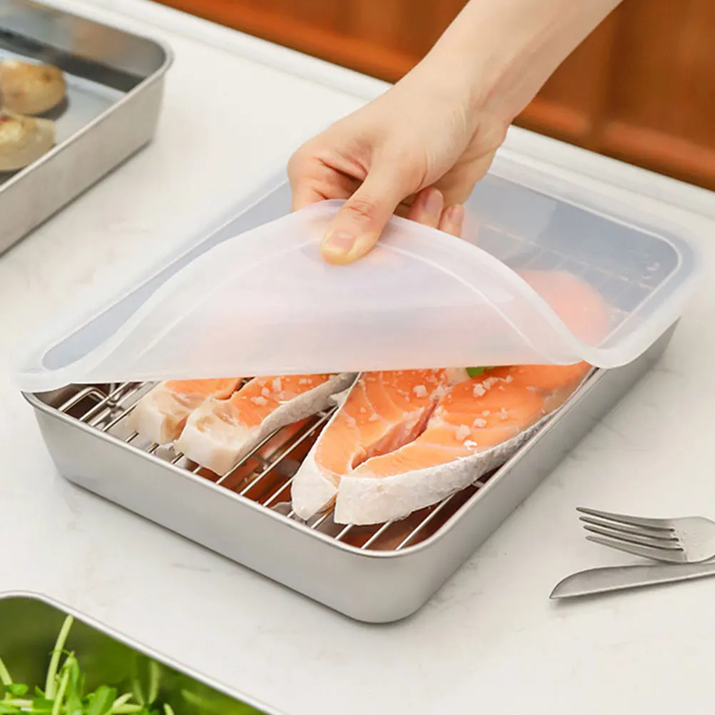 

Stainless Steel Deep Kitchen Dish Preparation Plate Baking Tray Rack Storage Vegetable Draining Fruit Cooling BBQ Roasting Pan