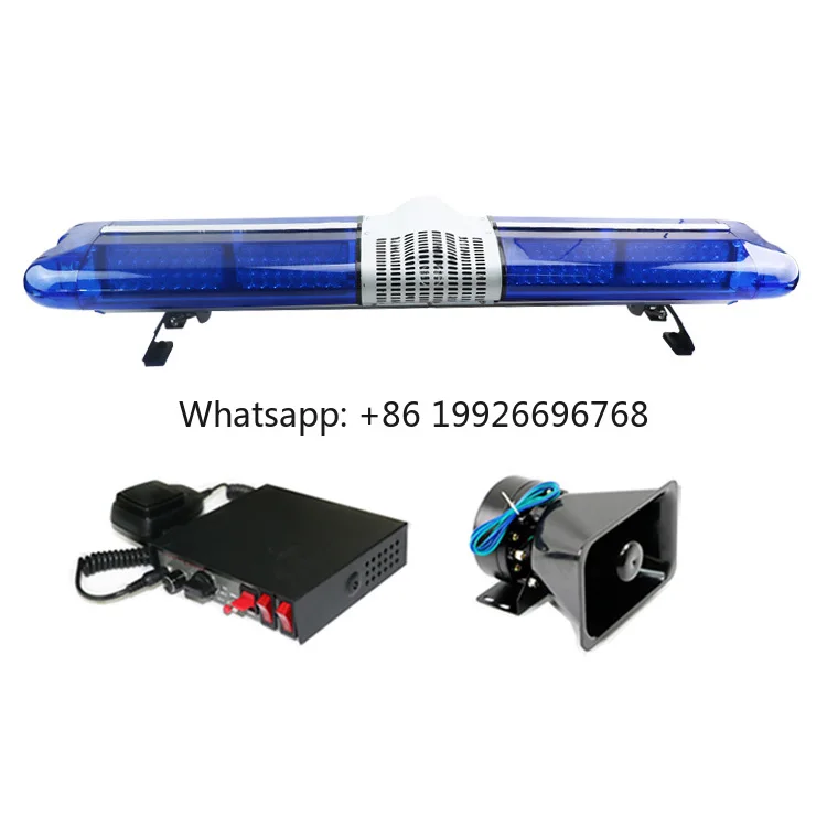 

12 Volt Blue LED Warning Light Bar Emergency Ambulance Flashing Strobe with Siren Horn Speaker Charger Model