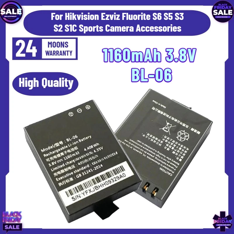 New 1160mAh 3.8V  BL-06 Battery  for Hikvision Ezviz Fluorite S6 S5 S3 S2 S1C Sports Camera Accessories