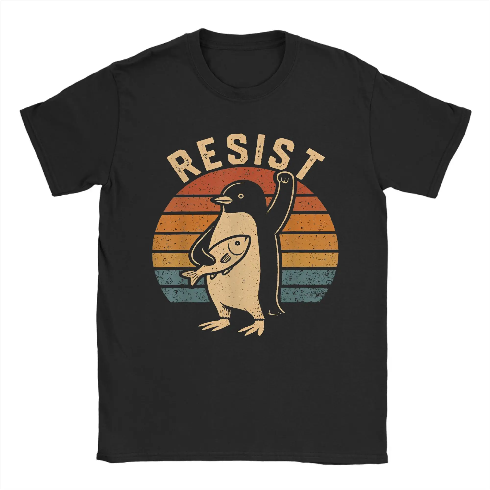 Men's Resist T Shirt Penguins Protest Against Tariffs 100% Cotton Clothes Fashion Short Sleeve Crewneck Tees Party T-Shirt