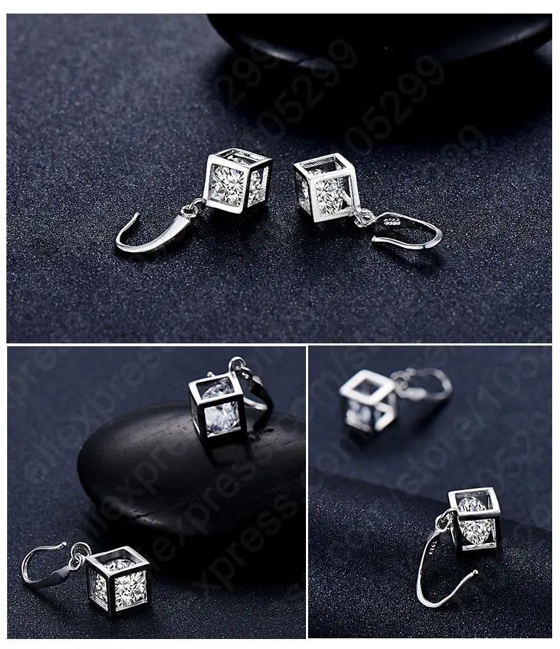 Trendy Design Jewelry Set For Women 925 Sterling Silver Jewelry Set Square Pendant Necklace Earrings Wholesale  Promotion