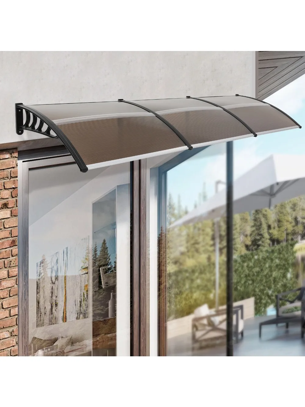 Auvent pour porte d'entrĂ©e, 300 x 90 cm, auvent rectangulaire arquĂ© mural pour porte, auvent de fenĂȘtre et couverture de balcon