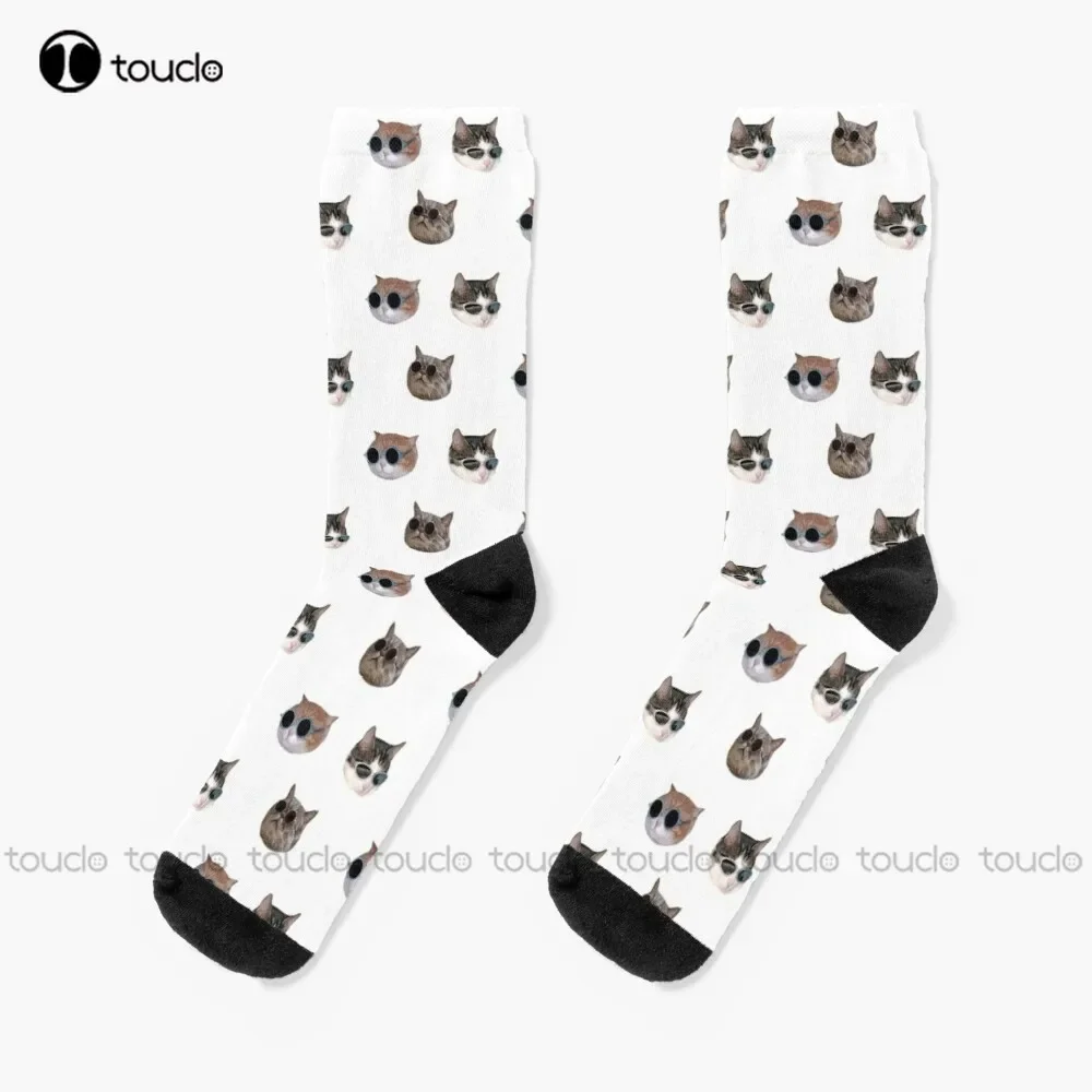 Cool Kitties Sunglasses Cat Lady Sticker-Pack Socks Funny Socks For Women Christmas New Year Gift 360° Digital Print Women Men