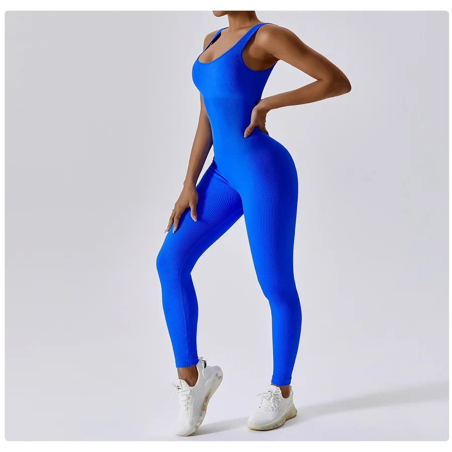 High Elastic Plus Size One Piece Sports Yoga Pants with Chest Pads Seamless Peach Hip Training Pants Jumpsuit Women Fitness 2XL