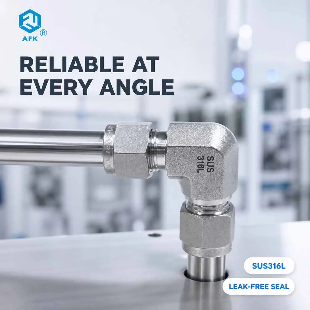 AFKLOK Double Ferrule OD Union Elbow Compression Pipe Fitting for Plumbing - 1/8' 1/4' 3/8' 1/2' 3/4' Tube Fitting