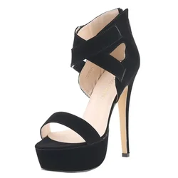 Women Sandals Pumps Fashion Sexy 14cm High Heels Open Toe Ankle Strap Sandal Platform Stiletto Party Wedding Shoes Large Size 43