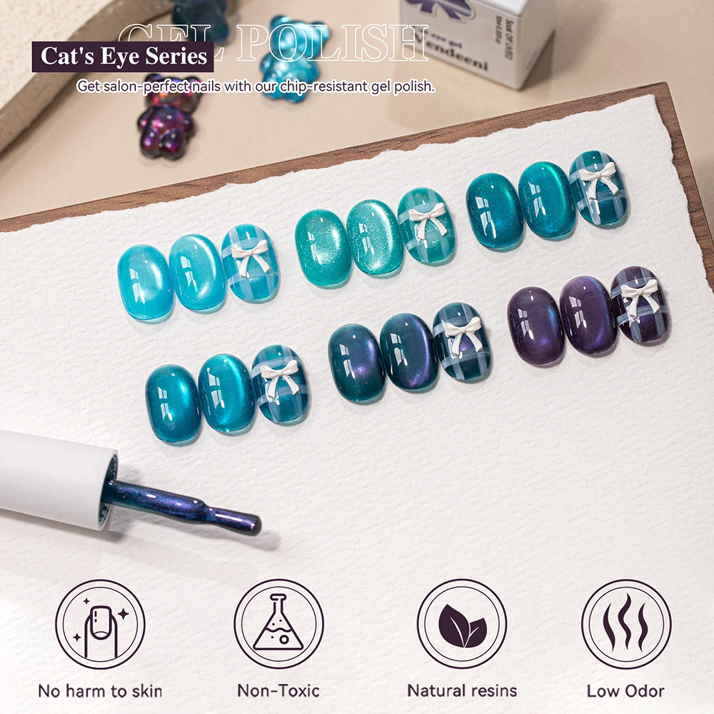 Vendeeni 6 Farben/Set Cyanblauer Kristall-Katzenaugen-Gel-Nagellack UV-Härtender Glasperlen-Magnet-Katzenaugen-Gel-Lack mit Display – Detail 7