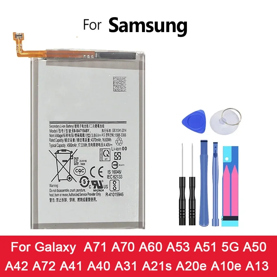 

Аккумулятор для Samsung Galaxy A71 A70 A60 A53 A51 5G A50 A42 A72 A41 A40 A31 A21s A20e A10e A13 SM-A705 SM-A5360 A5360 A33