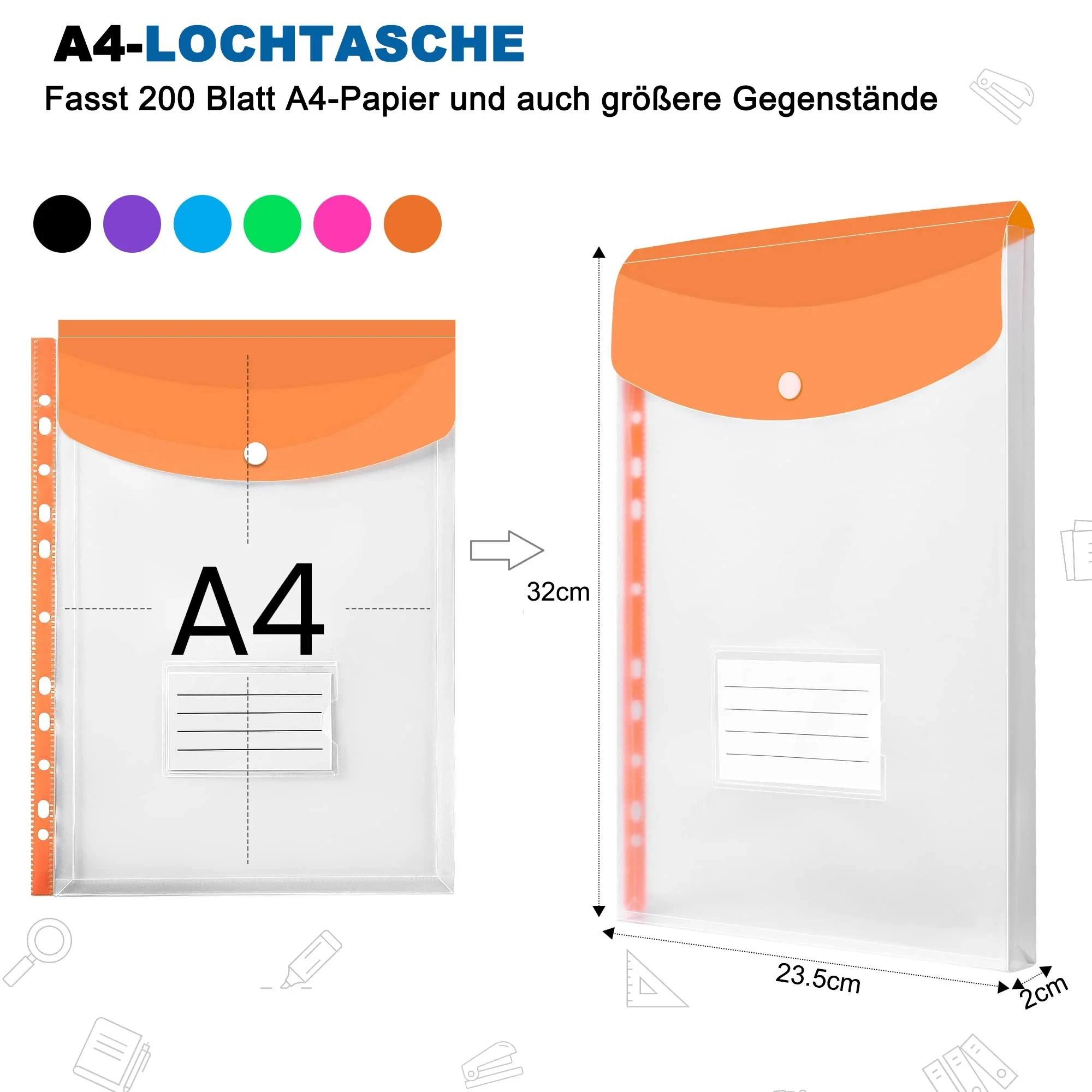 12-Piece File Holder, Binder Dividers with Snaps, Fits 2/3/4/11 Binders, 6 Colors