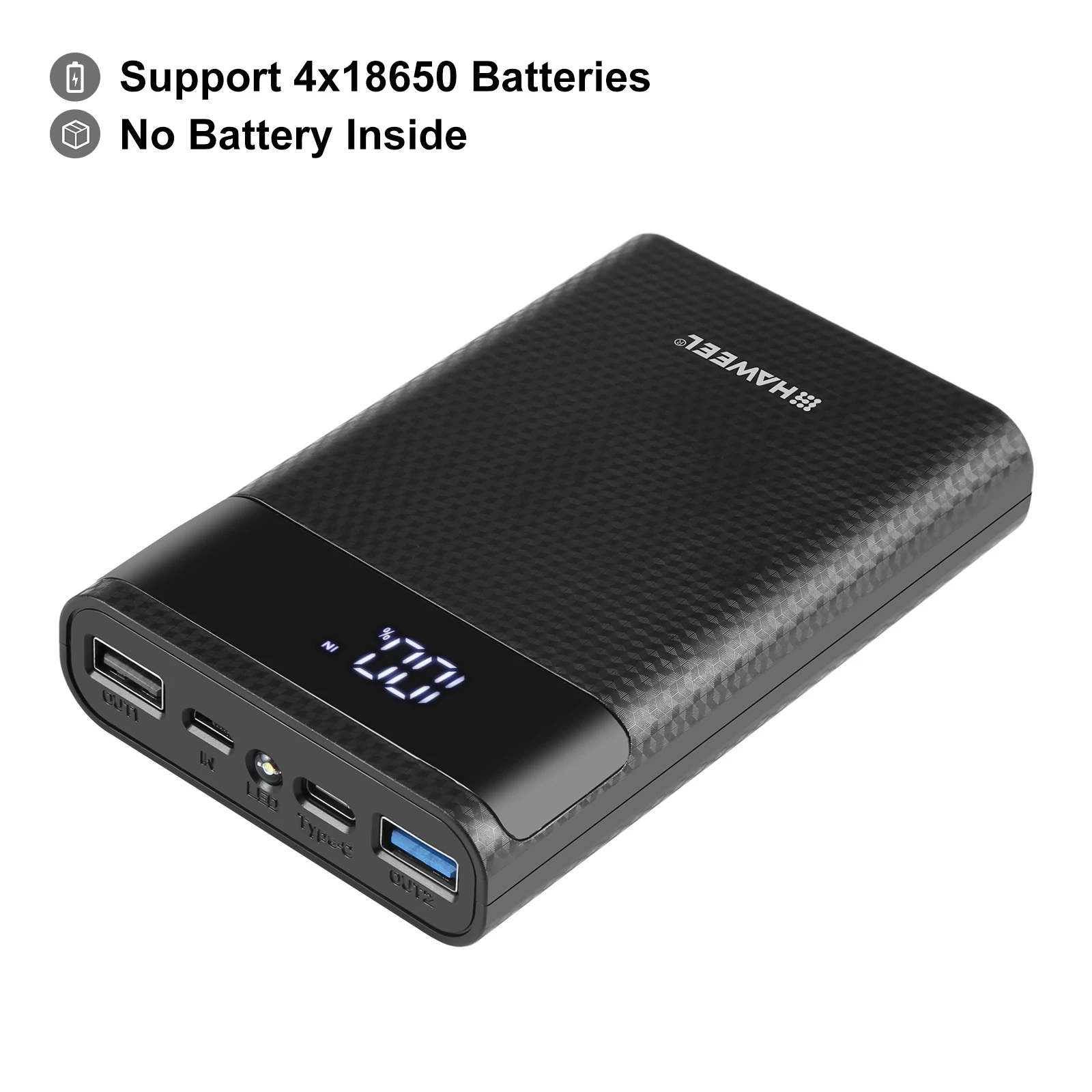صندوق غلاف باور بنك ، شاحن QC ثنائي الاتجاه ، باور بنك ، مخرج USB 2 × ، شاشة ، Suppo غير مشمول ، way mAh ، بطارية 4x