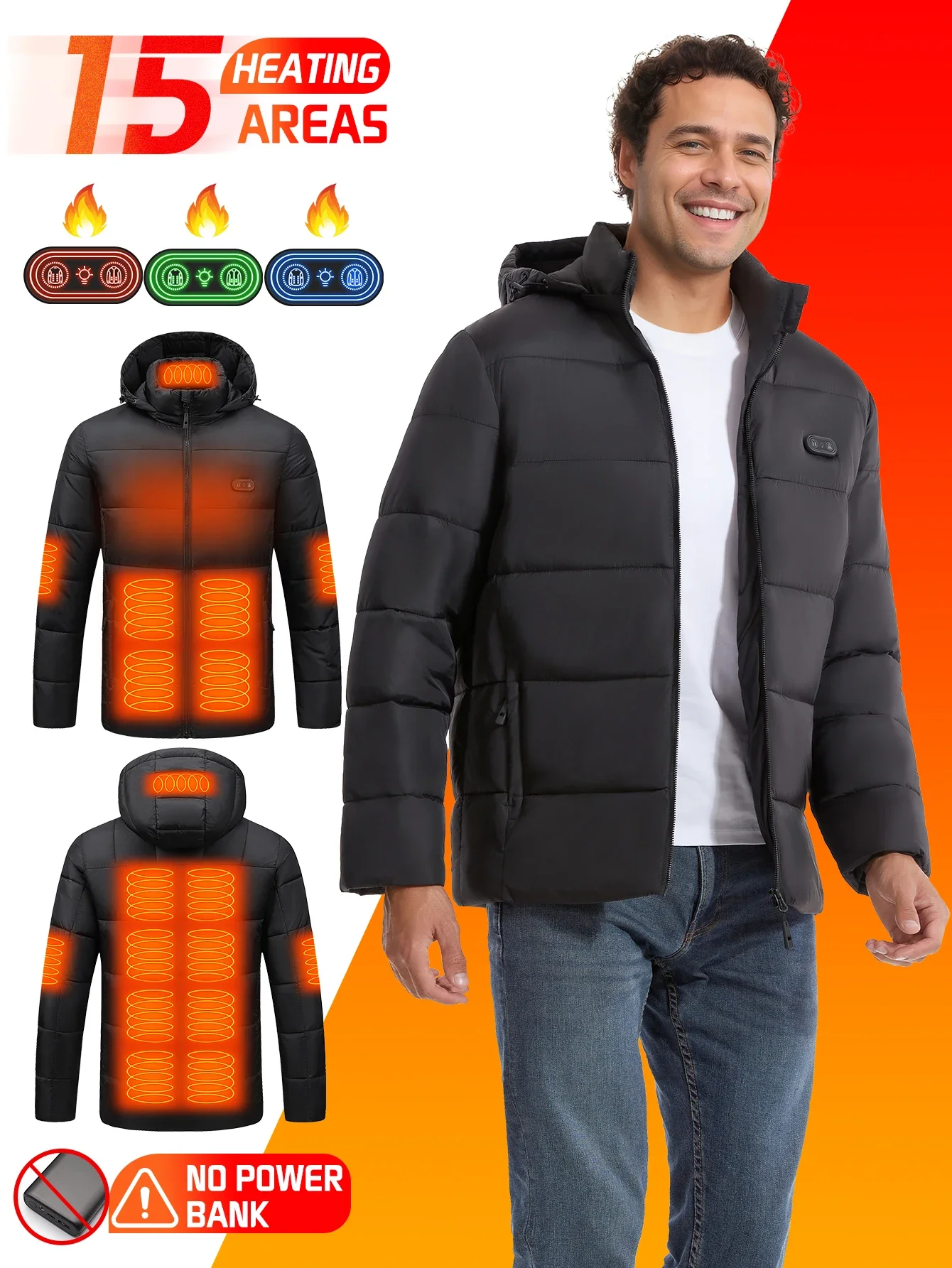 Man Women Smart Heated Jacket Dual Port USB 74V 5V Electric Warming Vest Outdoor Motorcycle Riding Camping Hiking Wear