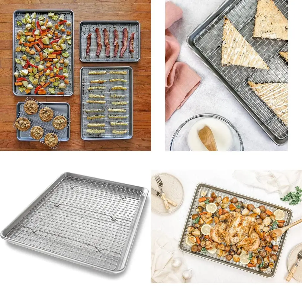 

Metal Half-Sheet Baking Pan Set with Nonstick Surface and Cooling Rack