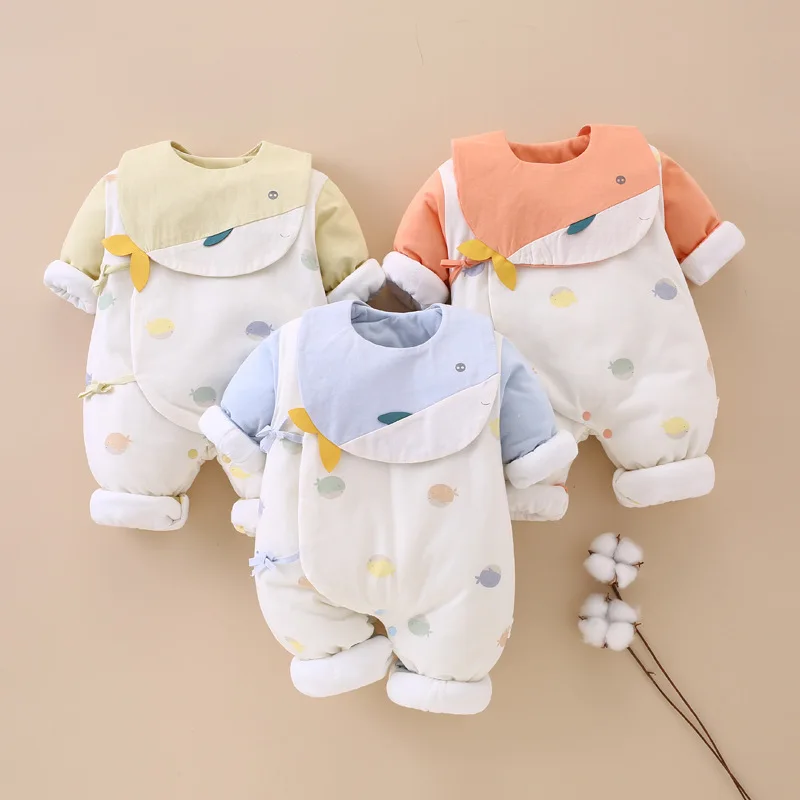 Baby One-piece Clothes Thickened Cotton Clothes with Cotton Clip Babysuit Newborn Climbing Winter Clothes