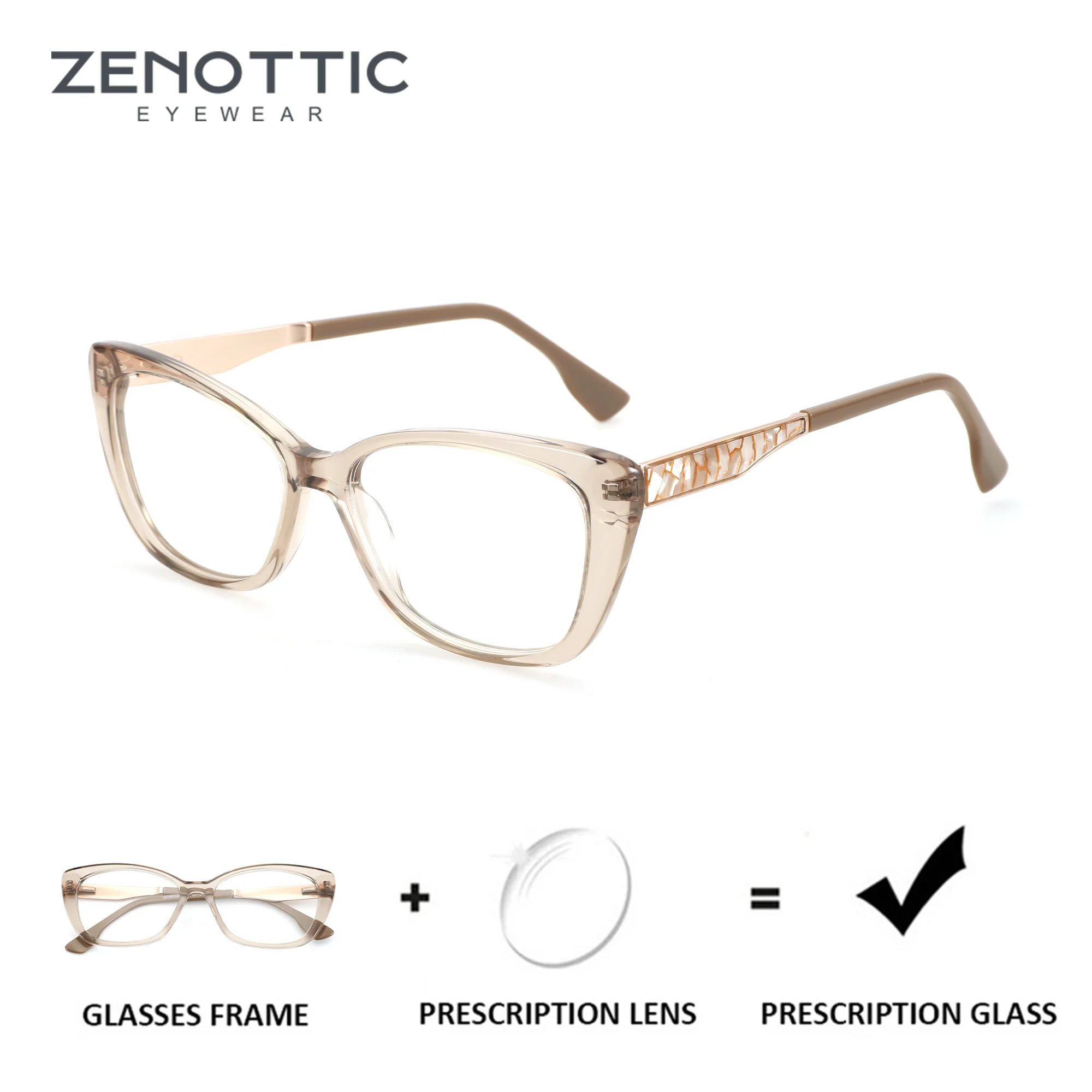 

ZENOTTIC M Size Handmade Acetate Prescription Cat Eye Glasses For Women Progressive Multifocal Photochromic