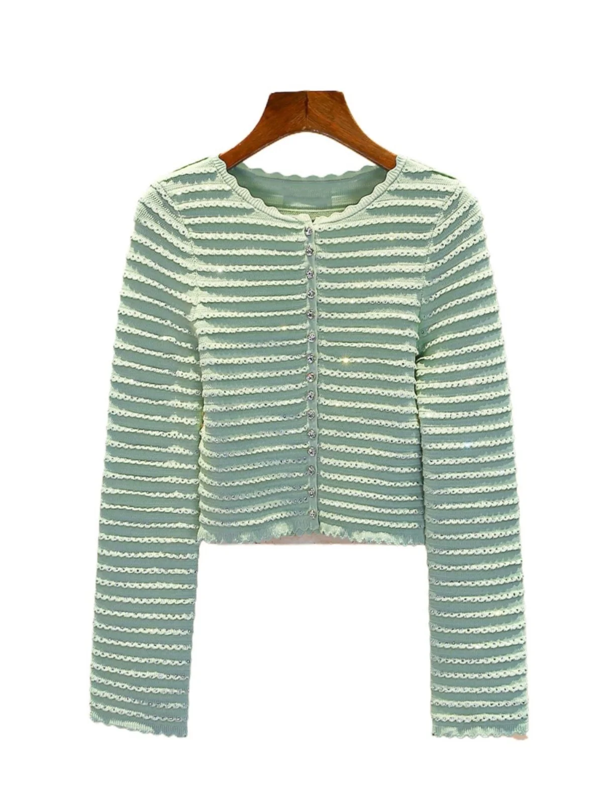 

Eeni Вязаное пальто Heavy Embellied Diamond Spring New Sle Женское длинное пальто Sve ort Jaet Casual Commute Faion