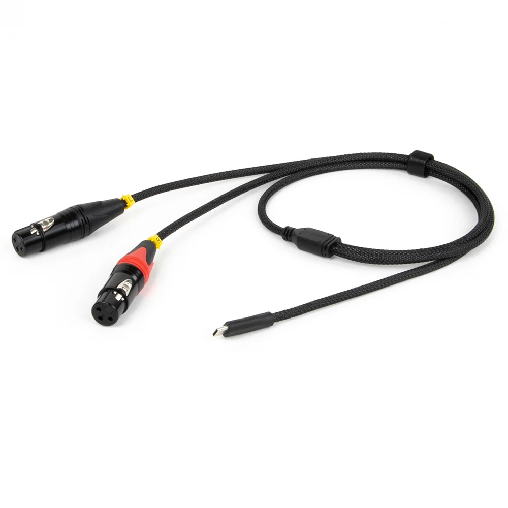 Braided USB Type C Male to Dual 3Pins XLR Male/Female OFC Output Amplifier Audio Extension Cable for Smartphones Laptop Speakers