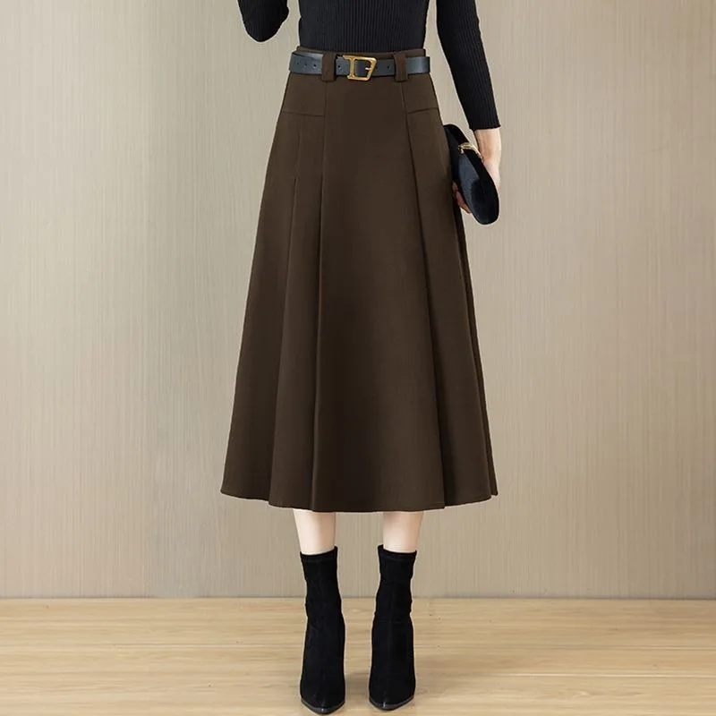 Encore Red Wool Skirt Women in Autumn Winter New High-waist Mid-length A-line Pleated Skirt Large Umbrella Skirt