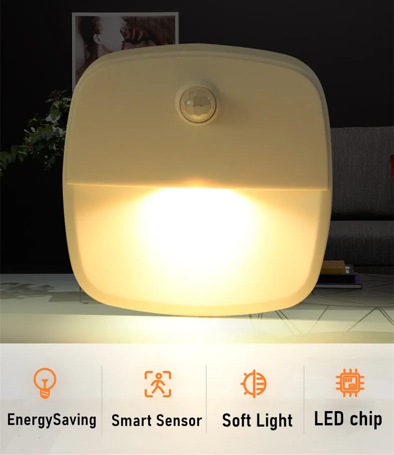 2Pcs Motion Sensor Light Wireless LED Night Lights AAA Battery Powered Bedroom Wall Staircase Closet Aisle Body Induction Lights