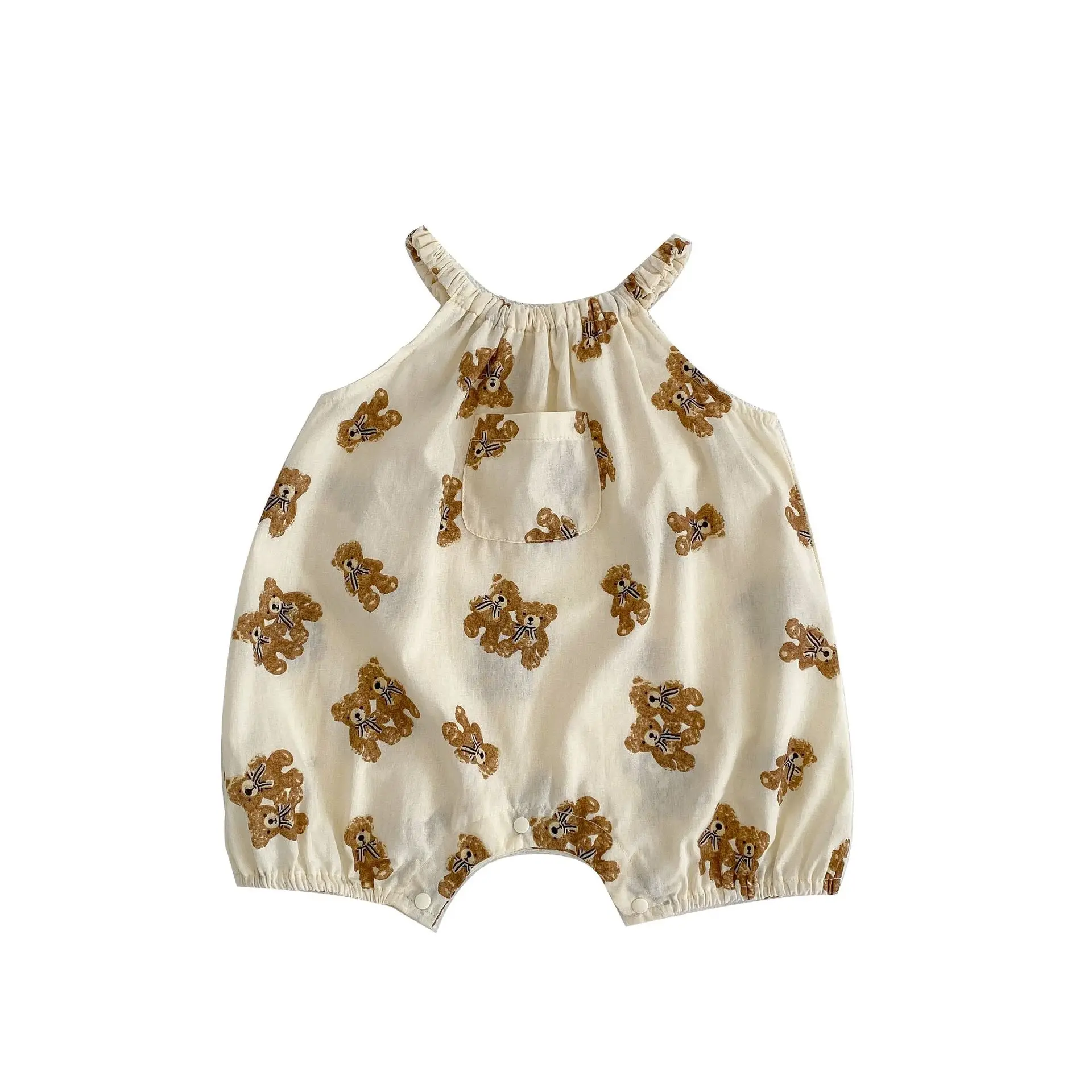 2023 Nieuw In Zomer Pasgeboren Baby Meisjes Jongens Spot Mouwloze Cartoon Beer Print Dot Outwear Kids Baby Katoen Overall Bodysuits