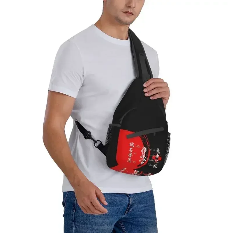 

Kyokushin Karate Bushido Values Sling Chest Bag Custom Martial Arts Shoulder Crossbody Backpack for Men Traveling Daypack