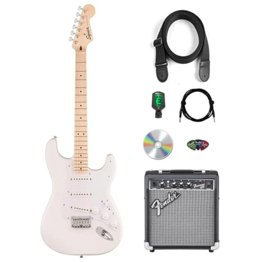 

Squier Sonic Stratocaster HT for beginners, alder body, Arctic White finish, lightweight and versatile with included Frontman 1