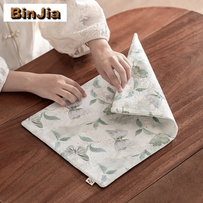 Brocade Embroidery Shadow Butterfly Double-sided Tea Table Mats Antique Drink Coaster Dinner Table Cloth Mat Tea Services Craft