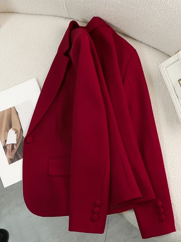 Imagen 2 del producto Blazer para mujer, rojo, verde, Beige, negro, liso, Ropa de Trabajo de negocios para mujer, chaqueta Formal ajustada, abrigo para Otoño e Invierno