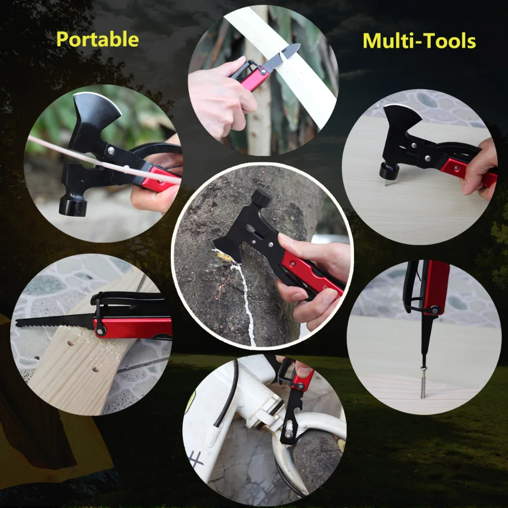 Multifunctional Small Axe Hammer Camping Pocket Knife Pliers Mini Portable for Hunting Camping Survival Outdoor Folding Tool