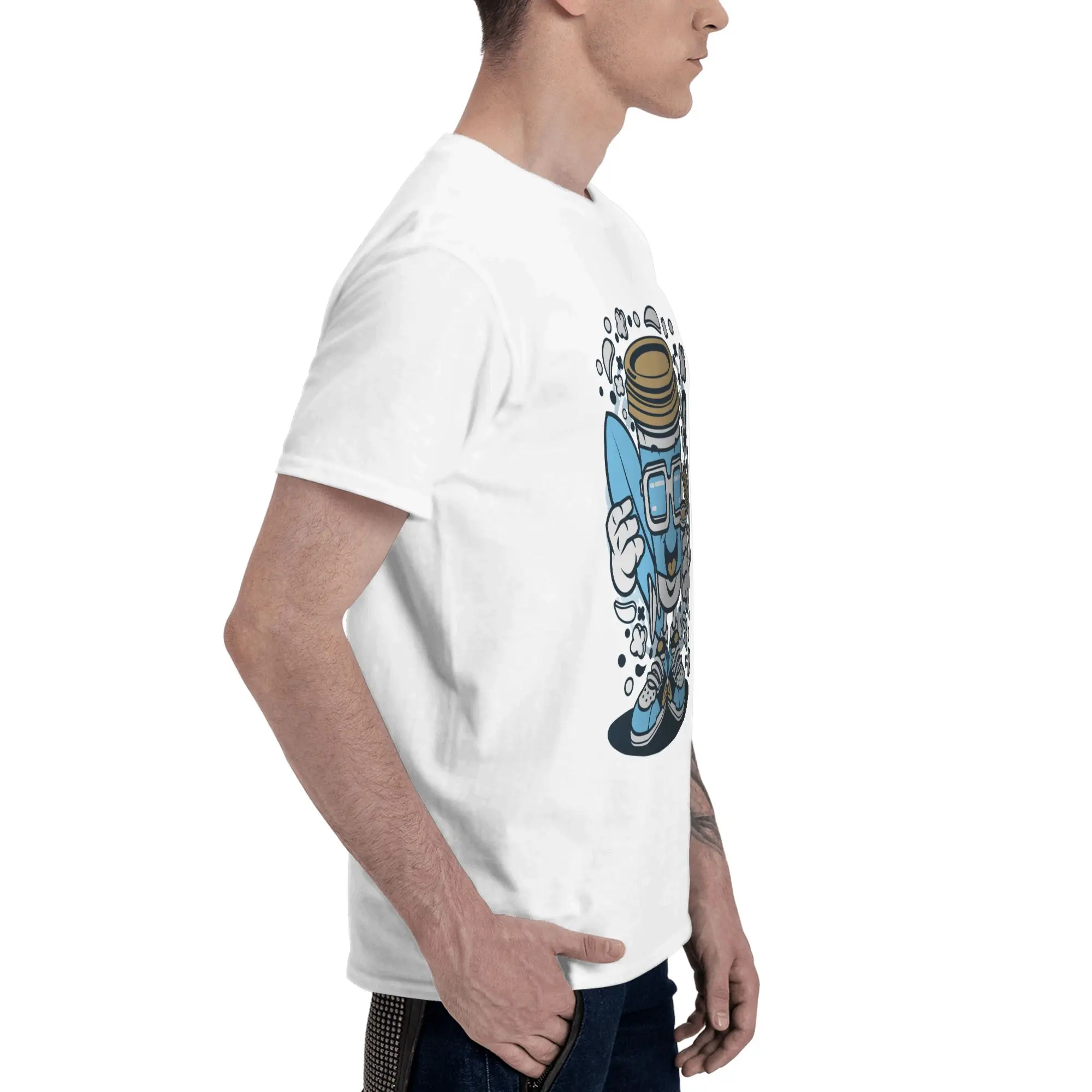 Coffee Cup Character Print Men's T-Shirt Clothes  Tee Shirt Short Sleeve fugees Pure Cotton