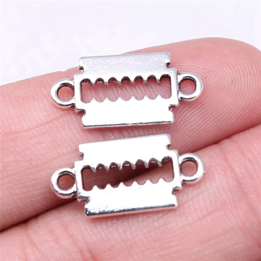 20pcs/lot 20x10mm Razor Blade Connector Charms For Jewelry Making Antique Silver Color 0.79x0.39inch