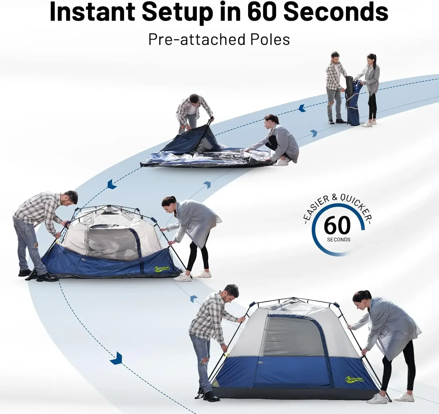 BeyondHOME Instant Cabin Tent, 4 Person/6 Person Camping Tent Setup in 60 Seconds with Rainfly & Windproof Tent with Carry Bag f