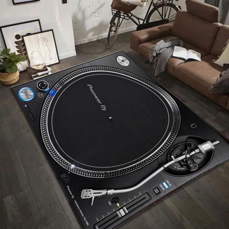 

Большой ковер на тему проигрывателя DJ с деталями структуры проигрывателя, несколько декоративных стилей, музыкальная комната, гостиная, напольный ковер