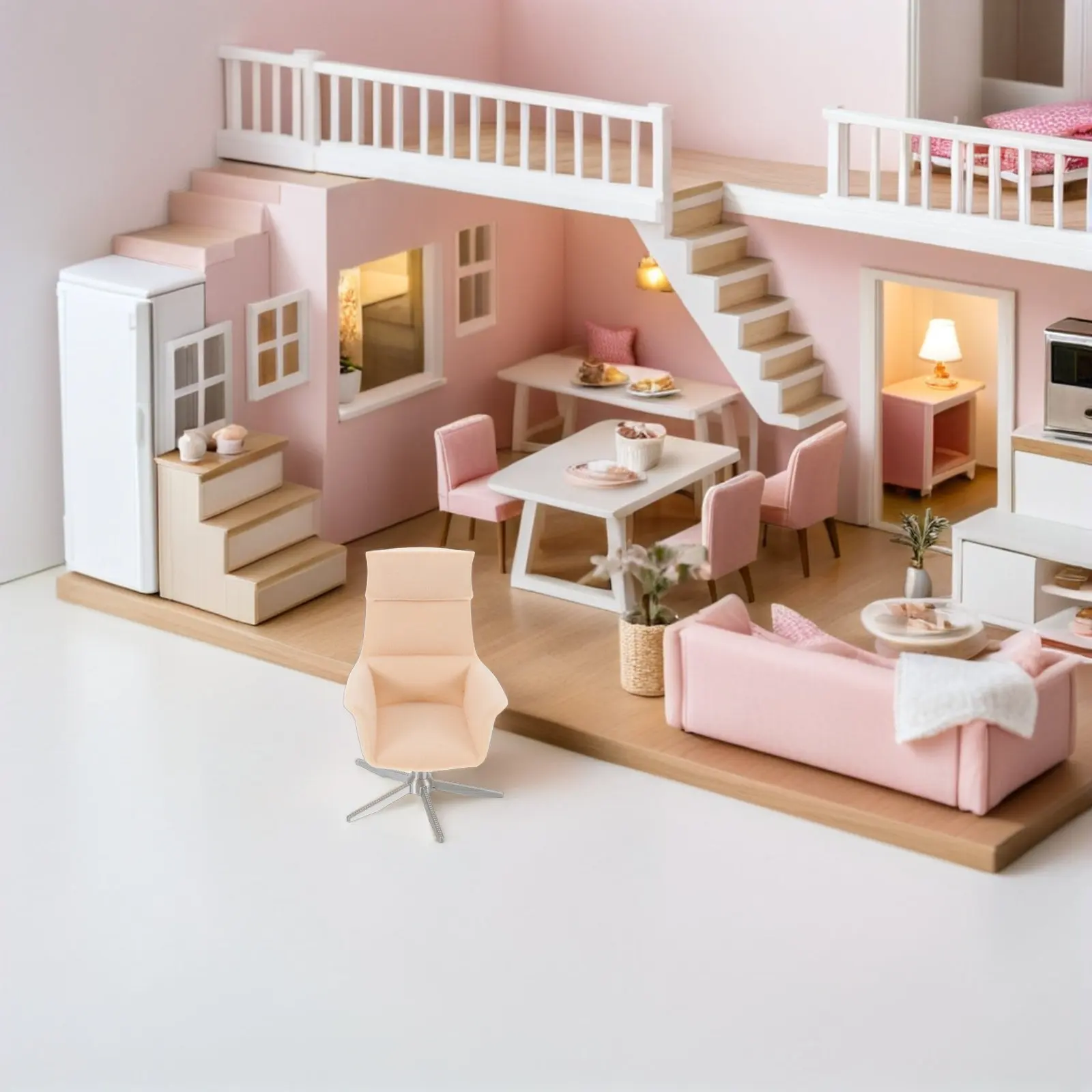 

Миниатюрный офисный стул для кукольных домиков: реалистичный, детализированный, изящный пластиковый стульчик, идеально подходящий по масштабу, современная мини-мебель для дома.