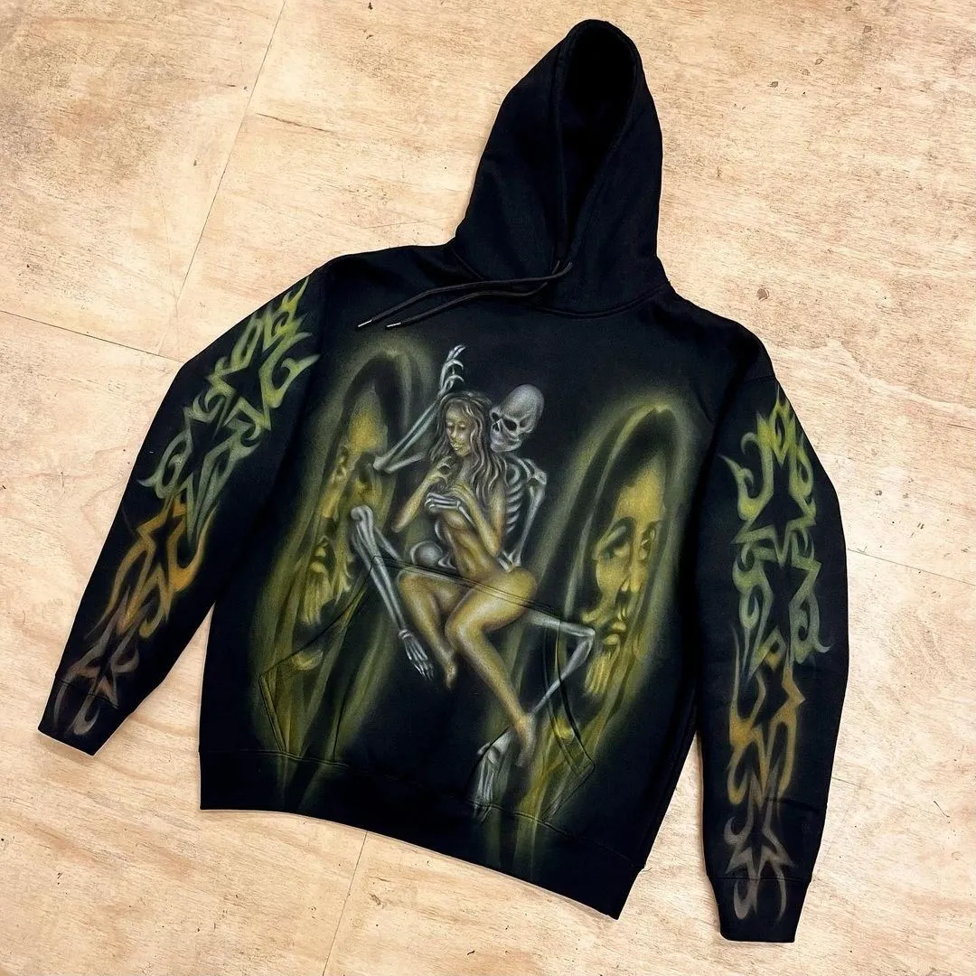 Y2K Women's Clothing Hoodies Sweatshirt Long Sleeve Pullover High Street Dark Vintage Terrifying Skull Tops Oversize Streetwear