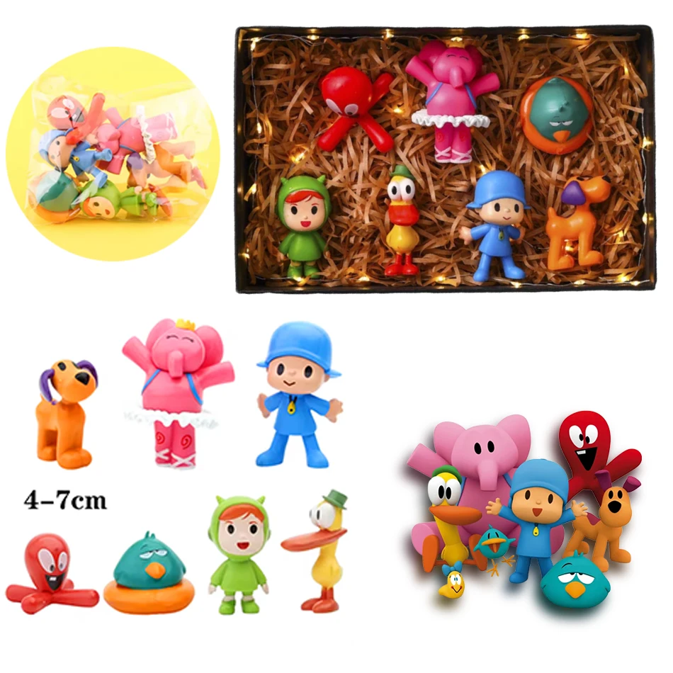 شخصية صغيرة لطيف دمية 7 قطعة/المجموعة Kawaii Pocoyo ألعاب حيوانات الطيور بطة الفيل دمية لعبة نموذج المشهد الحلي أنيمي الكرتون لطيف بولي كلوريد الفينيل