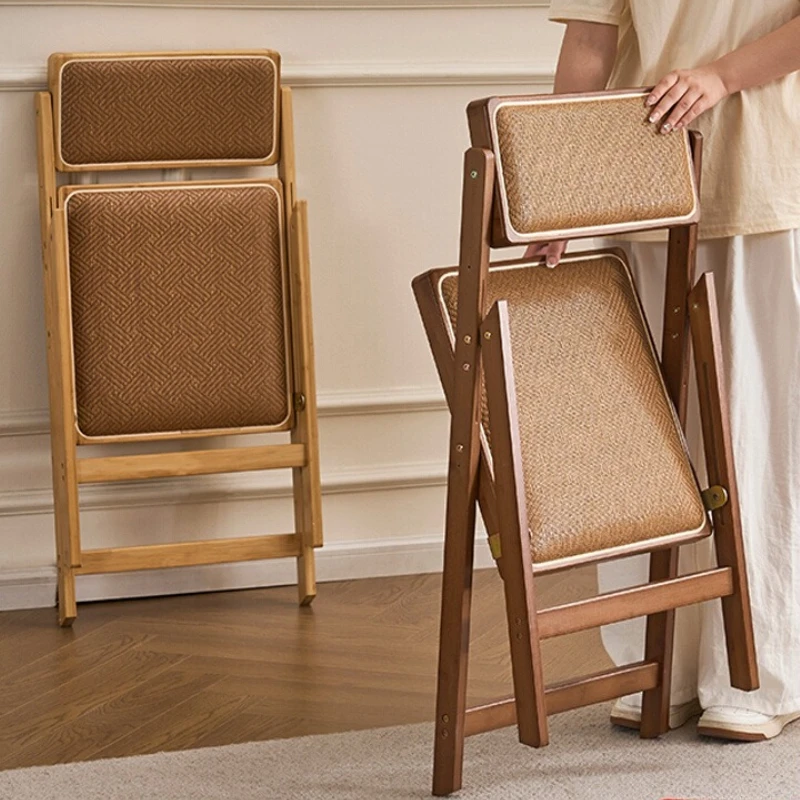 

Foldable Bamboo Dining Chair Ergonomic Padded Seat with Backrest Comfortable Office Chair for Long Sitting Space-Saving Stools