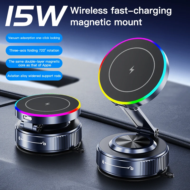 

Magnetic Car Phone Holder 360 Degree Rotation Vacuum Adsorption Strong Suction Base for Phone with Wireless Charging