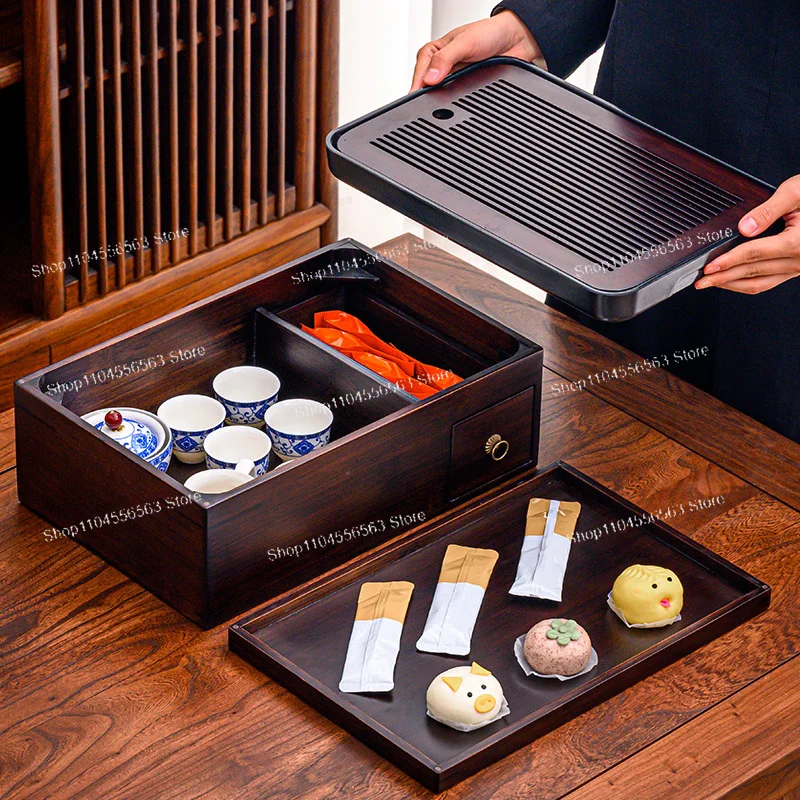 Portable Bag Multifunctional Storage Box, Complete Small Tea Table Set with Tray for Home, Outdoor Camping & Travel
