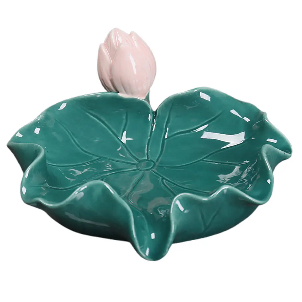 

Green Lotus Leaf Ceramic Soap Holder Self-Draining Soap Saver for Bathroom Kitchen Shower Counter Lotus Leaf Shape Tray