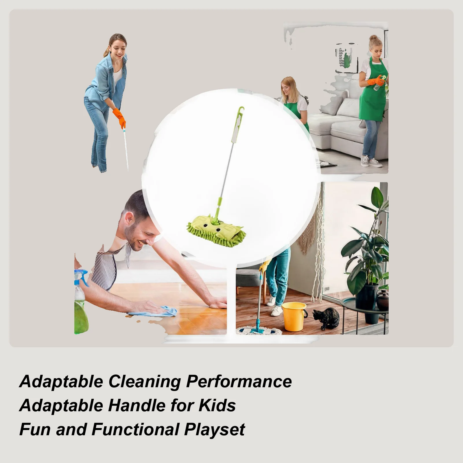 Kids Cleaning Mop Detachable Telescopic Funny Cute Cartoon Pretend Play Cleaning Mop For Boys Girls Early Childhood Housekeeping