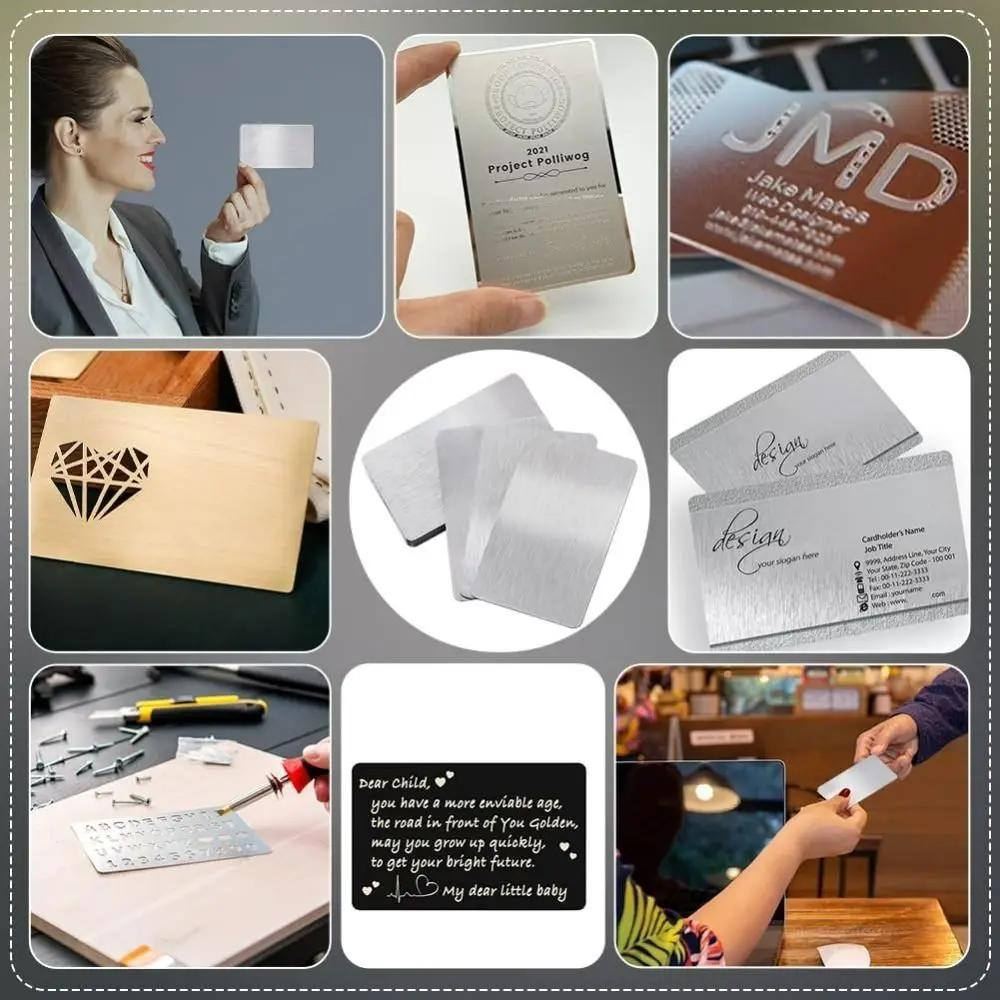 3Pcs Stainless Steel Business Card Blanks Metal Smooth Edge Engraving Cards Rounded Corners Ultra Thick Name Cards