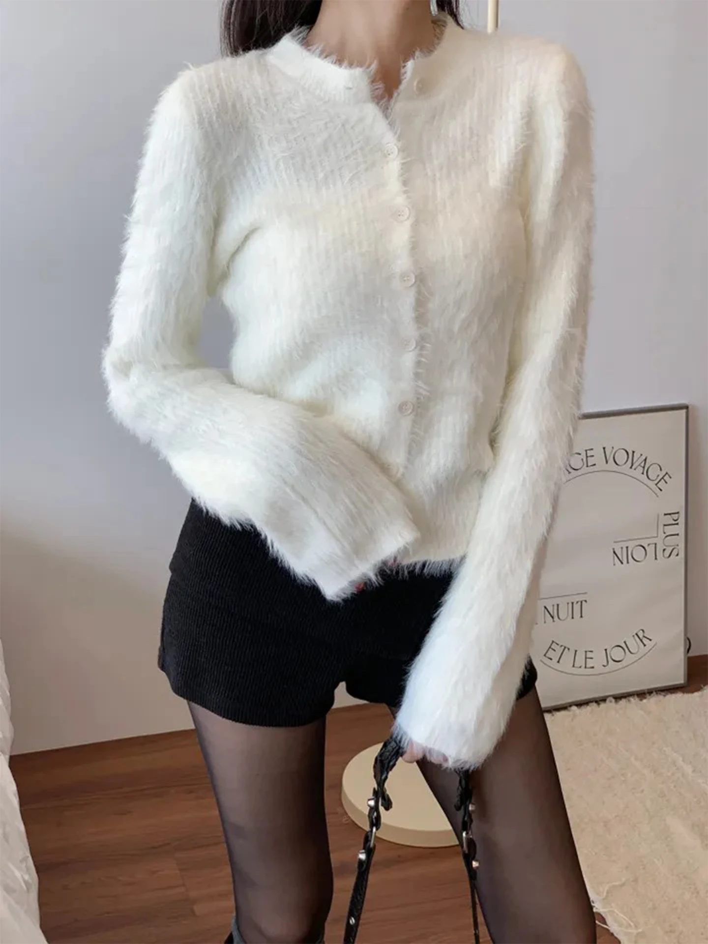 

Soft Versatile Knitted Mink Coat Women's Winter New Sle Color Slimming Sweater Commute Sle Loose Fit Long Sve