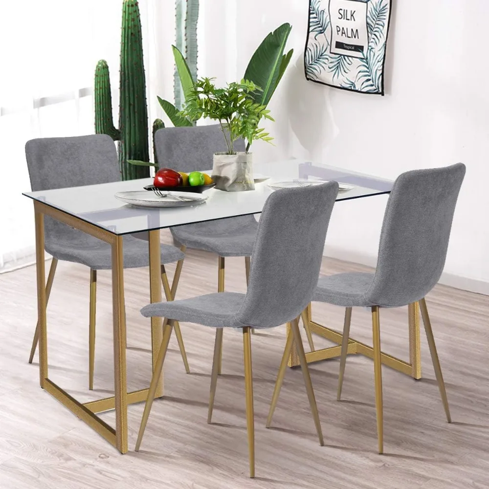 

Dining Chairs Set of 4, Pre Assembled Chair Set Upholstered with Gold Legs Modern Fabric for Dining Room, Kitchen