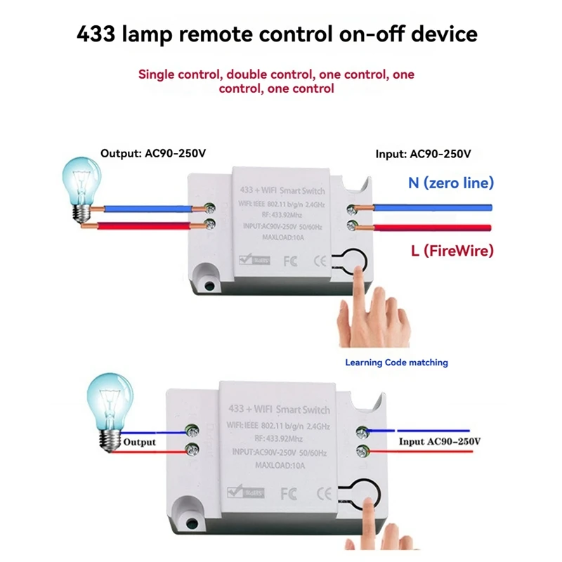 Tuya 433Mhz RF Remote Control Switch 10A Relay Receiver Mini Round Button Wall Panel Switch For Led Light Lamp Fan