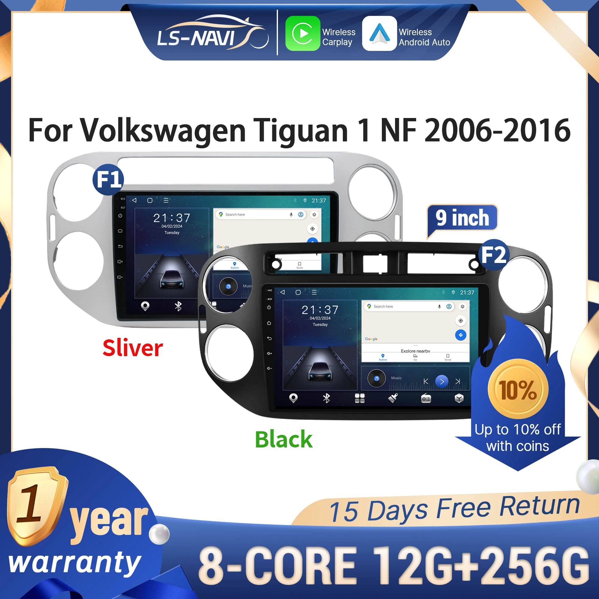 For Volkswagen Tiguan 1 NF 2006-2016 Wireless CarPlay Multimedia Car Radio Android 14 Navigation Touch Screen Stereo